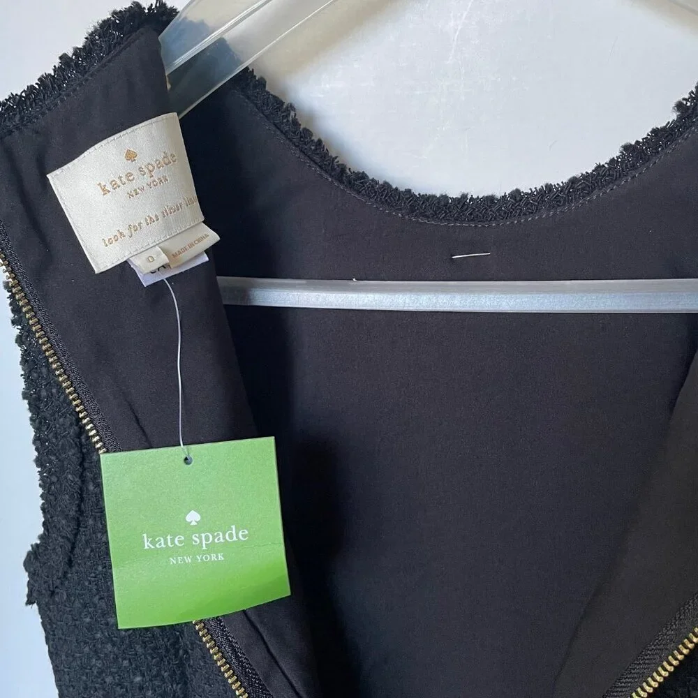 Kate Spade Dress Womens 0 Black Sheath Sleeveless Bow Tie Tweed Ruffle Short